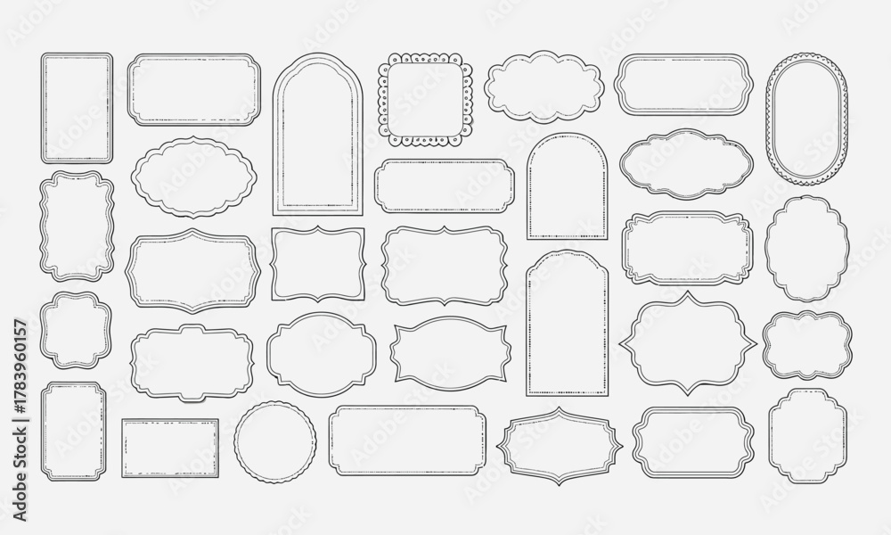 Fototapeta premium Collection of ornate decorative borders and frames in various shapes and styles for graphic design and labeling