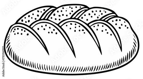Hand Drawn Loaf of Bread Illustration in Outline Style for Design or Coloring Pages Baking Wheat