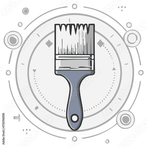 Paint Brush Tool Inside Concentric Circles Design Element for Artist
