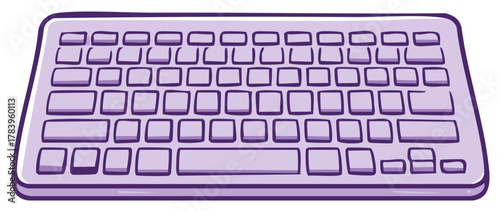 Purple cartoon computer keyboard illustration. Simple hand-drawn input device for digital technology.