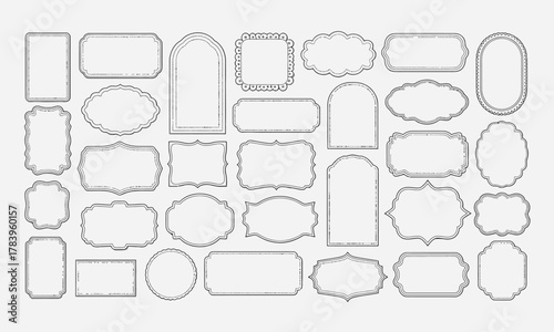 Collection of ornate decorative borders and frames in various shapes and styles for graphic design and labeling