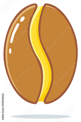 Stylized glossy roasted coffee bean vector illustration icon for cafe branding and coffee shop menus