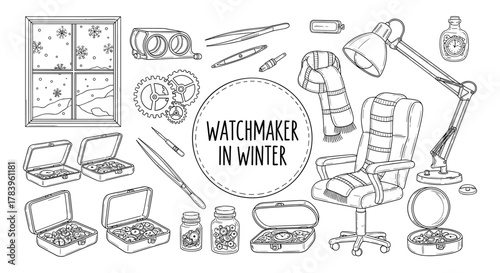 Winter workshop: watchmaker's dream in a cozy sketch style design