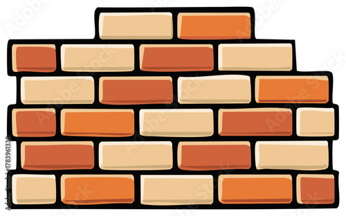 Colorful stylized brick wall section illustration decorative graphic element