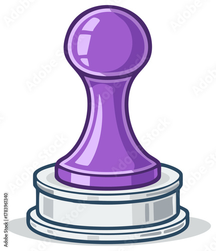 Purple game piece award trophy icon on a simple white pedestal cartoon illustration