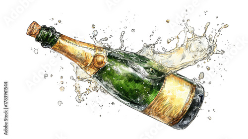 Celebratory champagne bottle popping clipart for holiday parties festive environment high-quality graphic