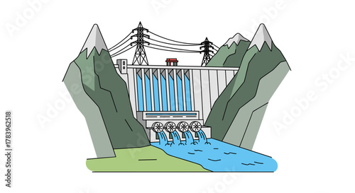 Sustainable energy source: hydropower plant in mountainous landscape