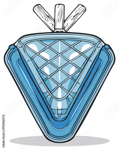 Cartoon Style Lacrosse Stick Head Featuring a Classic Wooden Handle Design Vector