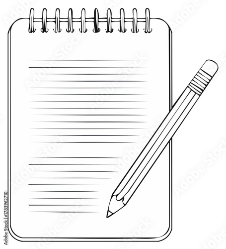 Open Notepad with Lines and Pencil Ready for Writing Sketch Blank Page