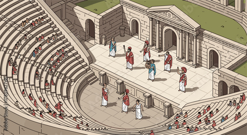 Ancient greek theatre performance in historic amphitheater