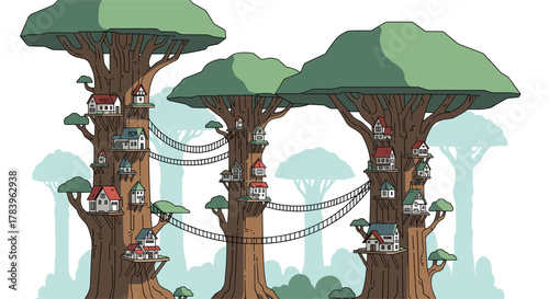 Treehouse village adventure in a magical forest setting