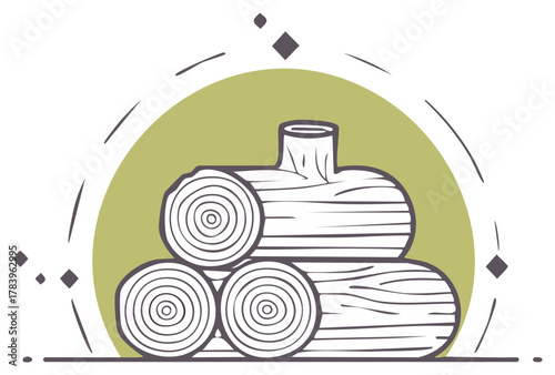 Stack of Logs Illustration Rustic Lumber Mill Woodpile for Decoration