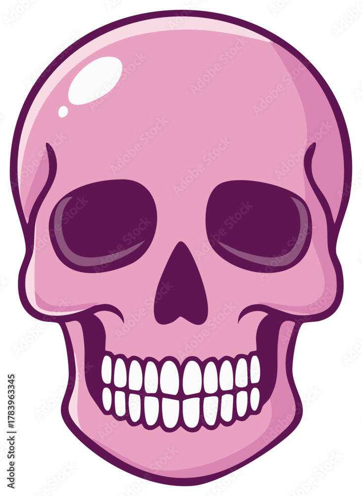 Obraz premium Cartoon Skull Illustration Front Facing in Pink and Purple Shades Isolated