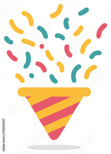 Party popper with colorful confetti illustration. Celebration concept