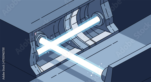 Futuristic tunnel with intersecting light beams in minimalist style