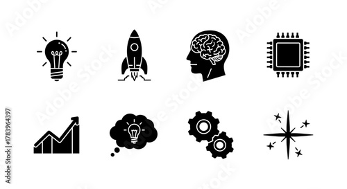 Black and white business and technology symbol set