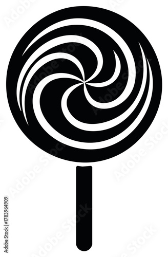 Black and White Swirl Lollipop Icon with Stick