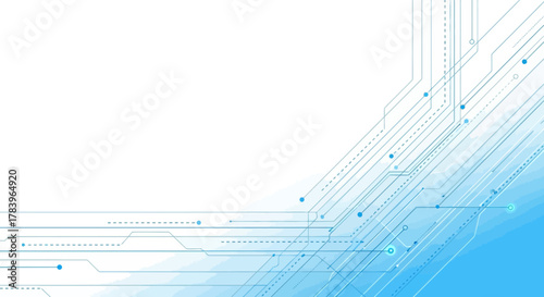 Modern technology circuit board design with futuristic blue network connections, perfect for digital innovation and high tech concept presentations or backgrounds
