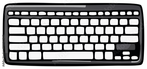 Black computer keyboard with white keys and gray accents on a white background graphic illustration