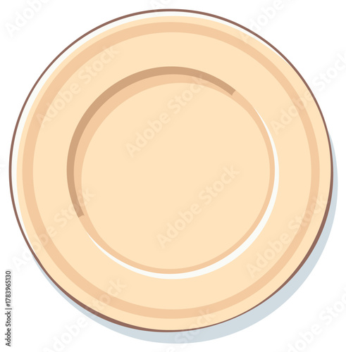 Cartoon illustration of a simple beige plate for dining and serving food.
