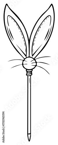 Whimsical Hand Drawn Bunny Ears on a Stick for Easter or Costume Fun