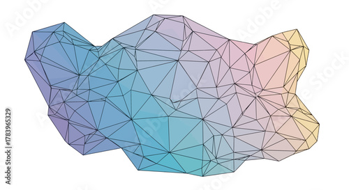 Modern polygonal geometric shape with vibrant color gradients, perfect for tech backgrounds, creative designs, and digital artwork with a futuristic feel