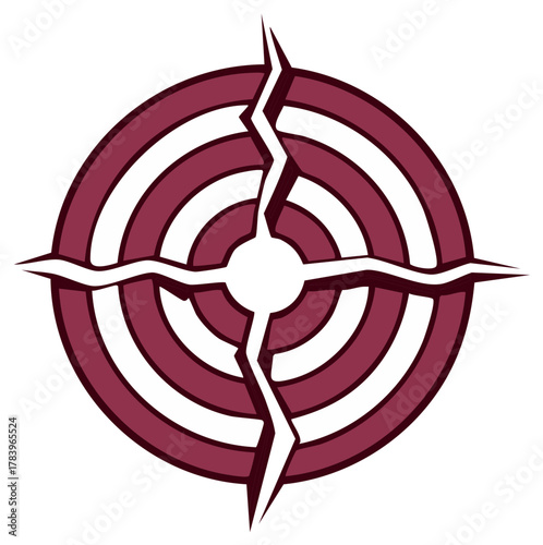 Cracked target symbol illustration representing broken accuracy, failure, or challenging goals