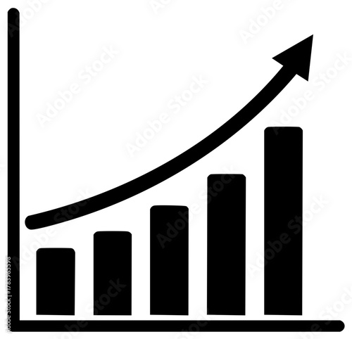 Rising bar graph showing upward trend and growth for data analysis or finance applications