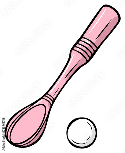 Pink baby spoon and small pearl illustration