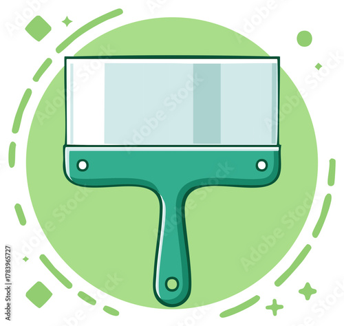 Green Paint Brush Tool with Decorative Elements Illustration