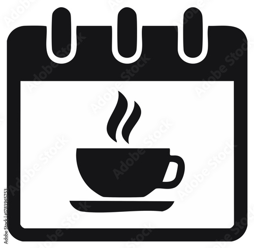 Calendar Icon with Steaming Coffee Cup for Scheduled Break or Daily Morning Drink Reminder