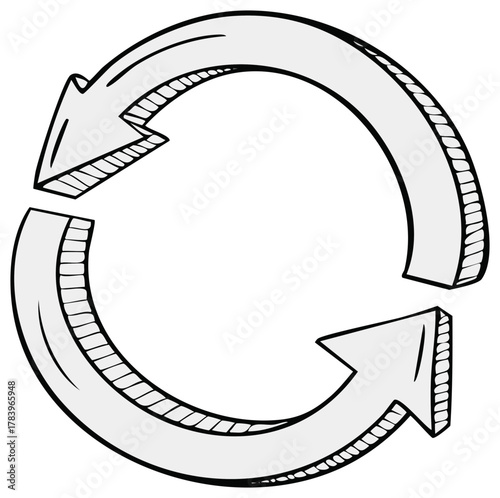 Hand drawn circular arrows symbol illustration for refresh cycle or recycling