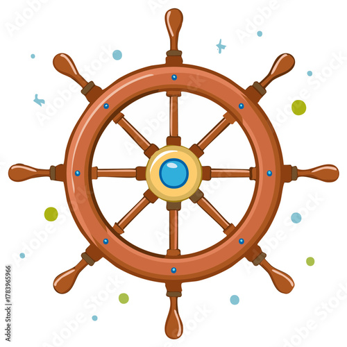 Cartoon ship wheel isolated on white background Nautical steering wheel illustration