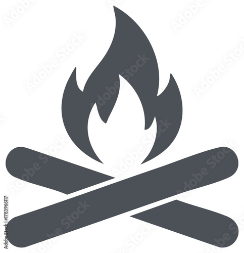 Stylized Campfire Icon Graphic Symbol with Flames and Crossed Logs, Nature Illustration
