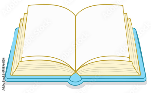 Vector illustration of an open book with blank white pages and a blue cover