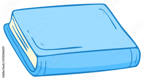 Cartoon image of a light blue book isolated, illustrated book with pages, simple design.