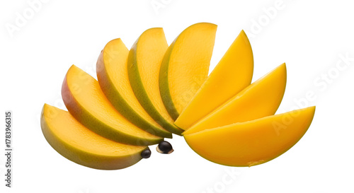 Freshly sliced mango fruit isolated on transparent background