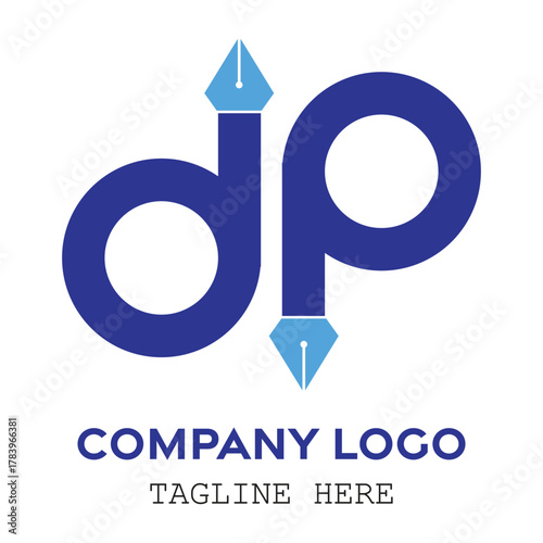Company logo design with dp lettering and pen nib icons for branding and identity services creative writing school calligraphy art