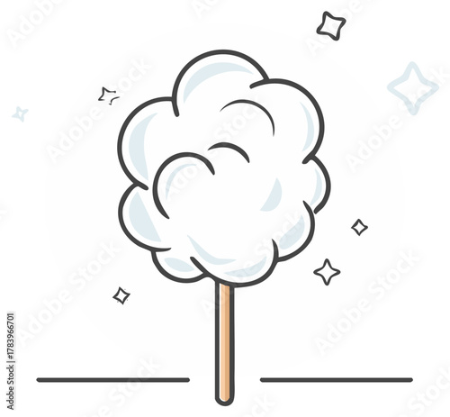 White fluffy cotton candy on a stick cartoon illustration sweet sugary treat carnival fair food