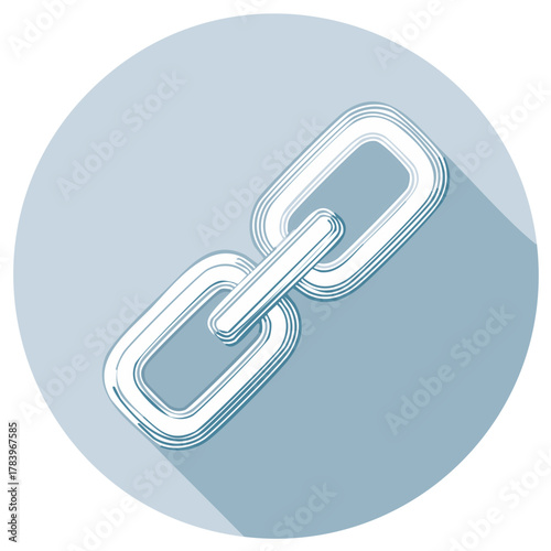Abstract chain link symbol with long shadow effect on circular background