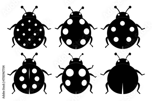 ladybug set silhouette vector,  set of coccinellidae black symbol
