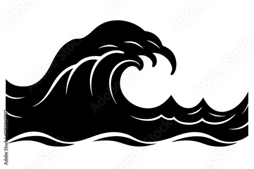 sea wave silhouette vector, Nature ocean graphic black symbol
