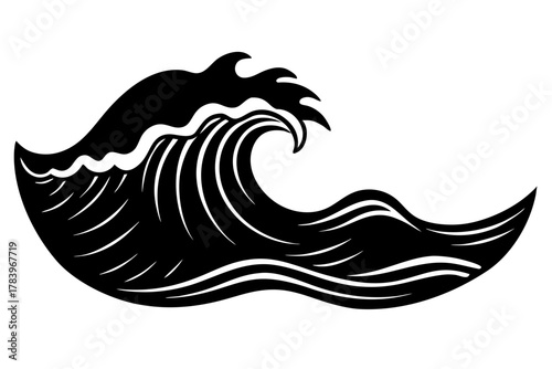 sea wave silhouette vector, Nature ocean graphic black symbol
