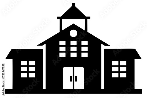 School building icon, university silhouette art 