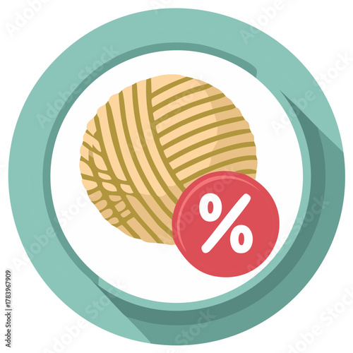 Yarn ball with percentage sign flat design icon for crafting knitting or hobby sale