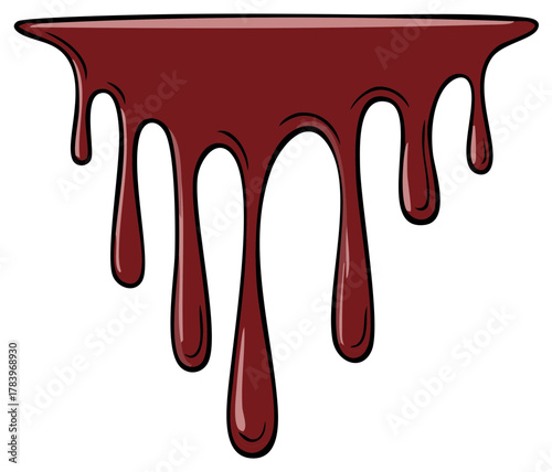 Dripping dark red liquid with flowing droplets and bold outlines