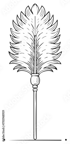Elegant ostrich feather with handle in graphic black and white vector design