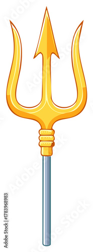 Mythological golden trident weapon of a sea god cartoon vector illustration