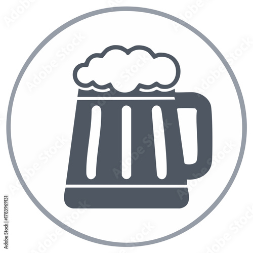 Stylized Beer Mug Icon with Frothy Head and Circular Frame