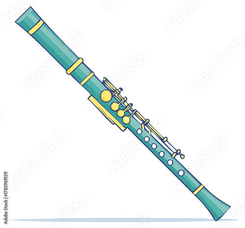 Colorful illustration of a clarinet musical instrument.